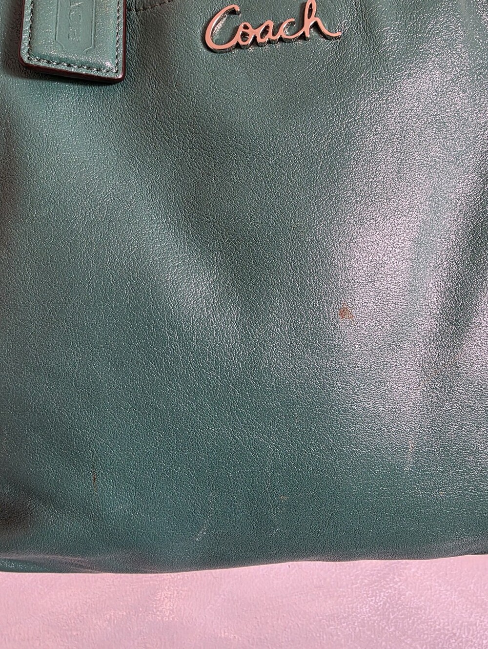 Coach Ashley Teal Green Leather Hobo Slouchy Shoulder Bag F21926 12x9x3 - Picture 7 of 12